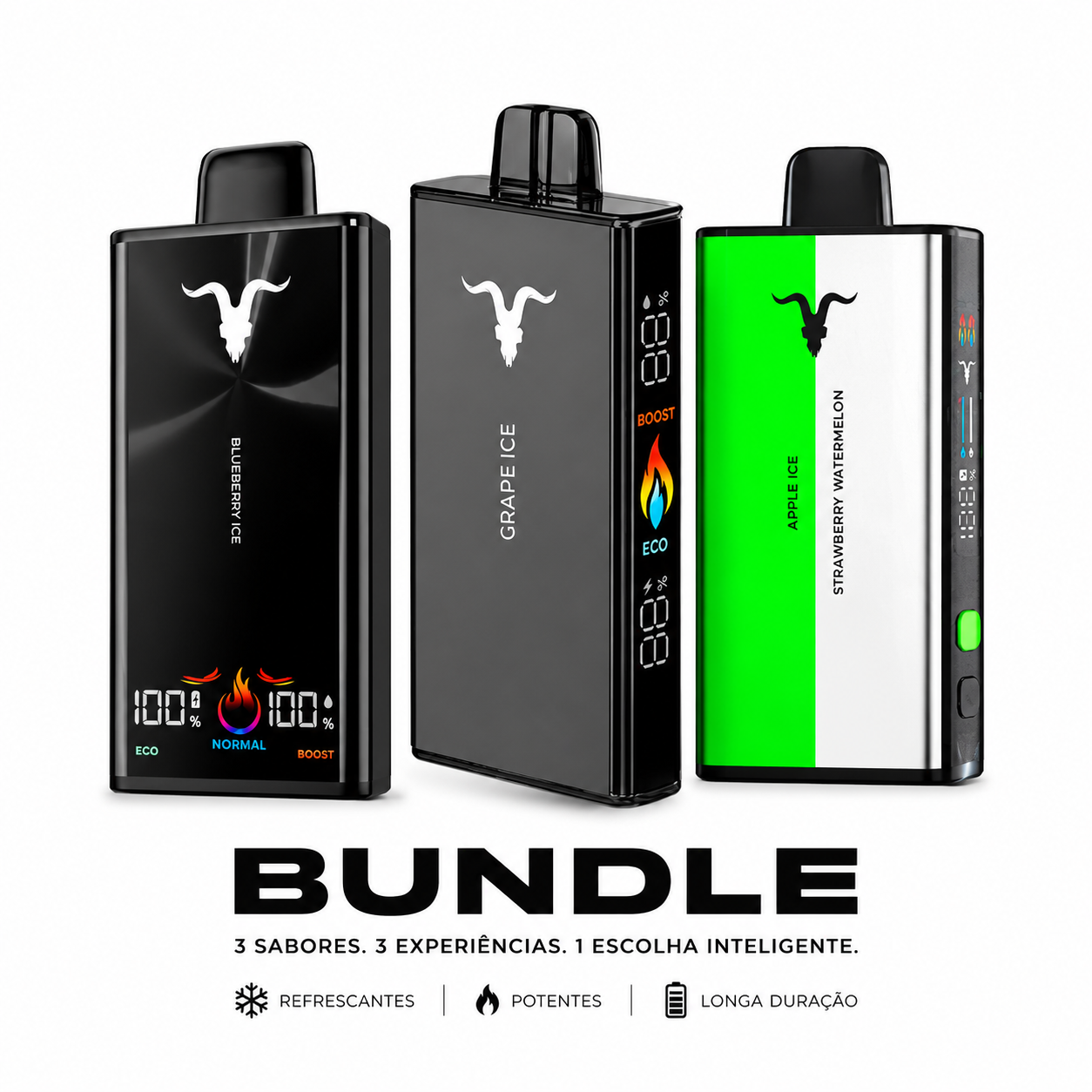 Bundle Ignite com 3 pods descartáveis — Blueberry Ice, Grape Ice e Apple Ice & Strawberry Watermelon